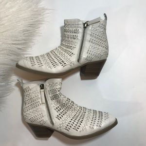 white woven booties